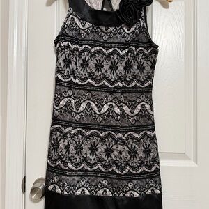 Sequin Hearts Black and White Lace Mini Dress